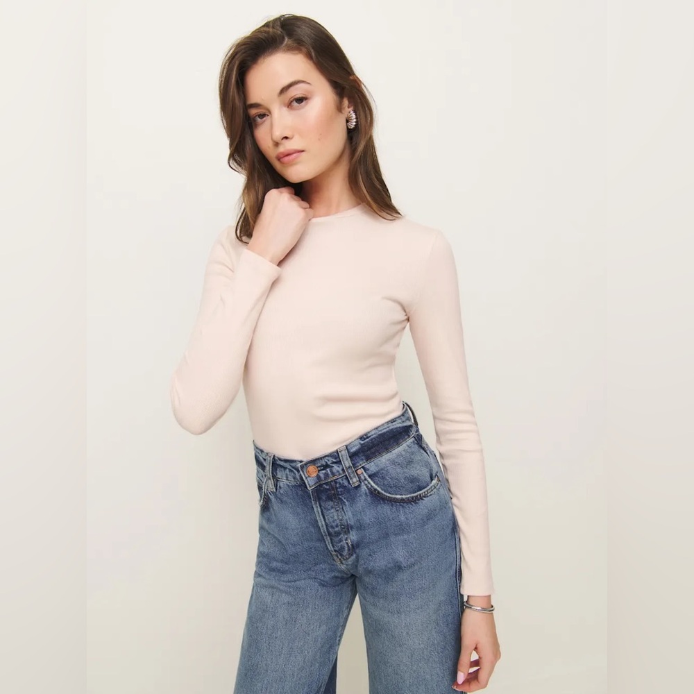 NWT Reformation Davy Long Sleeve Crewneck Tee Pink - Size S